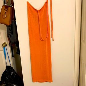 Bright orange shimmer matching maxi skirt